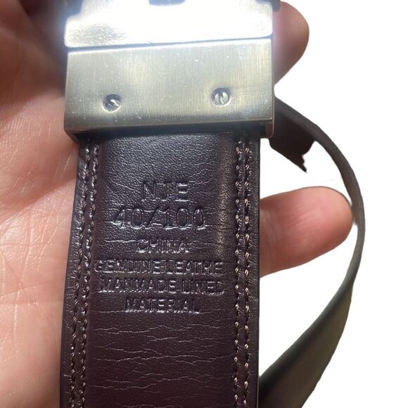 Mens leather belt black w silver buckle 40/100 - Picture 3 of 4